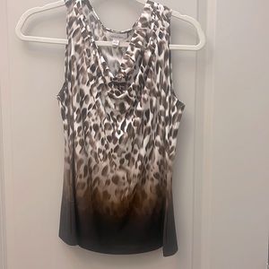 Calvin Klein OMBRAE of browns leopard slightly gathered scoop neck tank.
